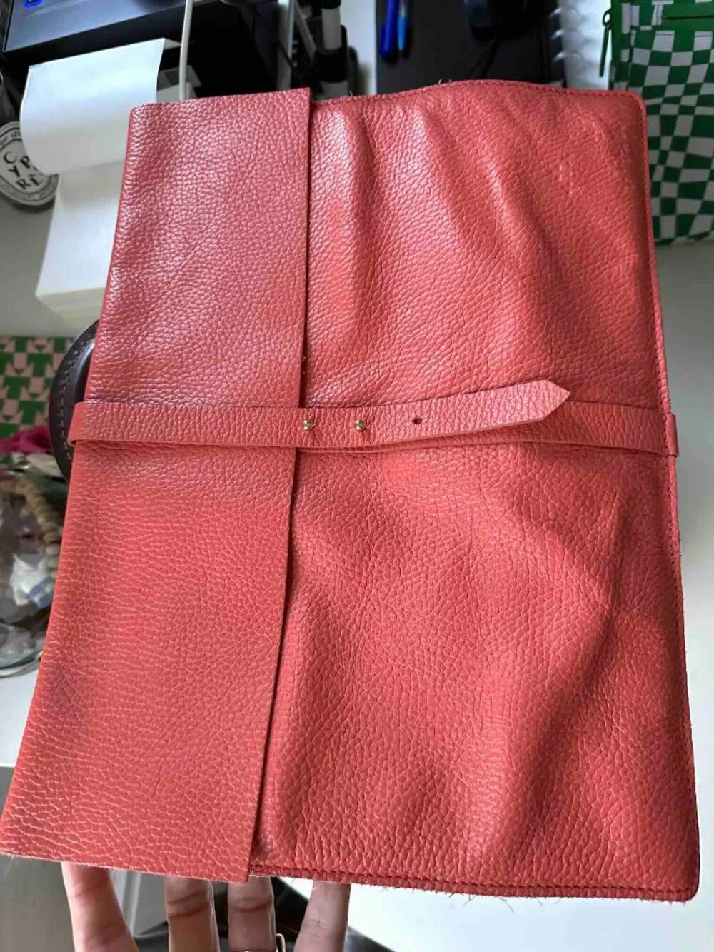Beautiful CUYANA pebbled leather Laptop Document Flap Sleeve gold hardware Coral